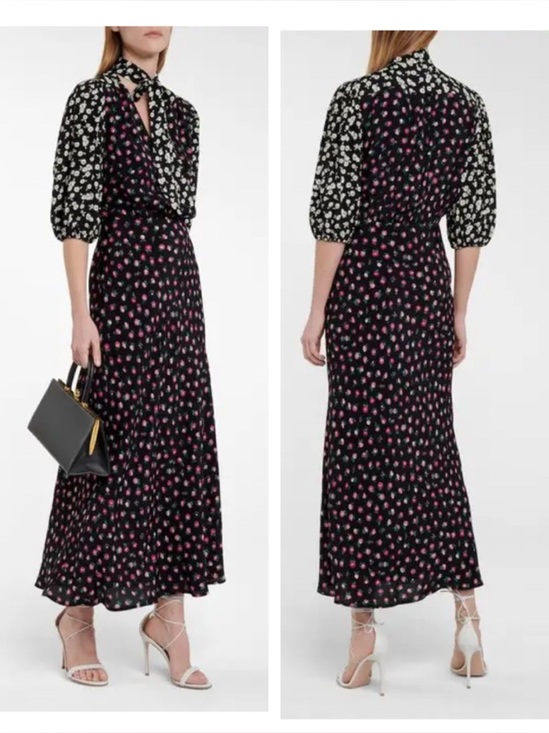 RIXO Dresses & Skirts - RIXO Annika Black Floral Maxi Dress With Tie Neck Size Small Mixed Print